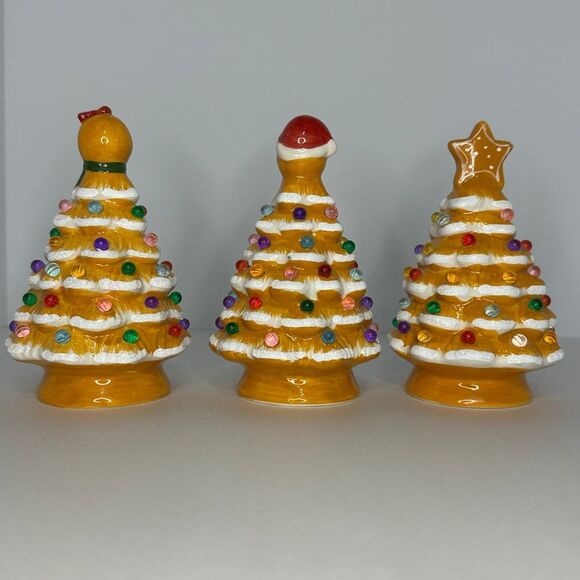 Mr. Christmas Mini Ceramic Themed Light Up Christmas Trees Pastel Set of 3 - Picture 10 of 11